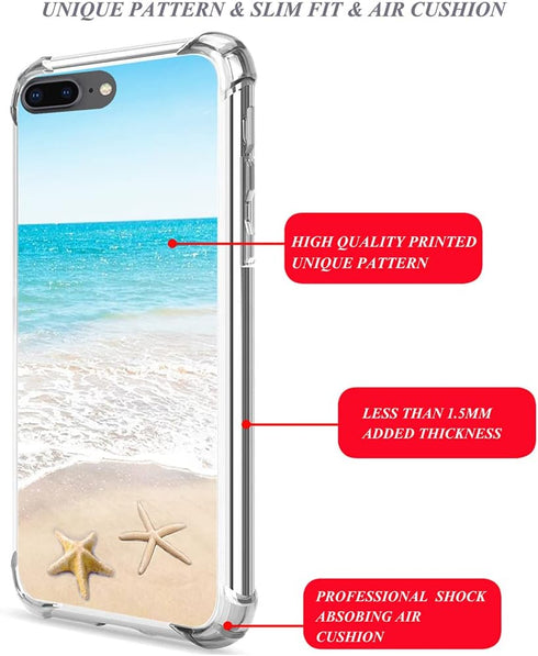 Case for iPhone 7/8 Plus Beach Cover Protector Silicone Rubber Protective Compatible with iPhone 7/8 Plus - Summer Beachy Beach Waves Starfish Oce...