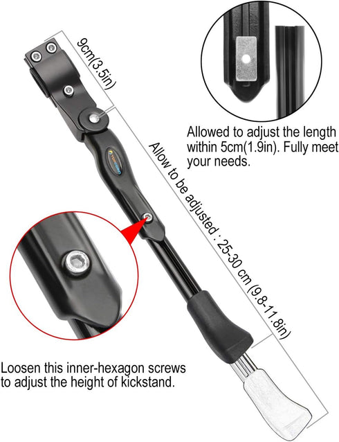 Bike Kickstand Adjustable Aluminium Alloy Bicycle Kickstand Bike Side Kickstand Fit for 22" 24" 26" 28" Mountain Bike/700 Road Bike/BMX/MTB (Black...