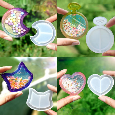 iSuperb 11Pcs Resin Shaker Mold DIY Quicksand Star Moon Cat Casting Epoxy Silicone Mold Heart Shaped Kawaii Resin Epoxy Jewelry Molds for Pendant ...