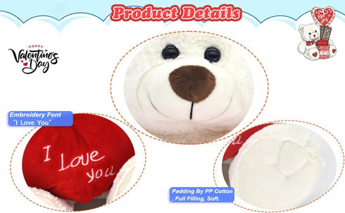 I Love You! 10'' Teddy Bear with Red Heart, Soft Plush Bear Doll Stuffed Animal Toys Valentines Day Decor Gifts for Her/Girlfriend Lover Mom Kids ...
