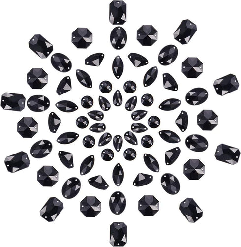 PH PandaHall Black Sew On Rhinestones, 70pcs 7 Styles Acrylic Faceted Flatback Crystal Buttons Gems for Clothing Wedding Dress Decoration...