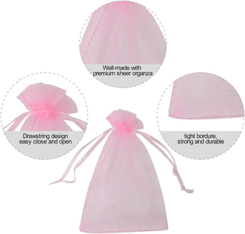 HRX Package 100pcs Pink Organza Bags,4 x 6 inches Wedding Christmas Favors Gift Drawstring Bags Jewelry Pouches...