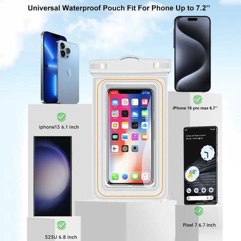 Floating Waterproof Phone Pouch IPX8 Waterproof Phone Case for iPhone 15 Pro Max 14 Plus 13 12 11 XR XS SE Galaxy S24 S23 S22 FE Up to 7.2'', Wate...