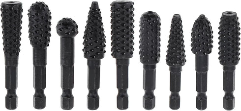 10pcs Rotary Burr Wood Carving Rasp Files Set for Woodworking Carving & Rubber Deburring, Shaping and Grooving, with 1/4" Hex Shank Wood Carving R...