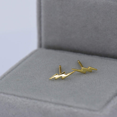 18K Gold Vermeil Tiny Gold Lightning Bolt Stud Earrings...