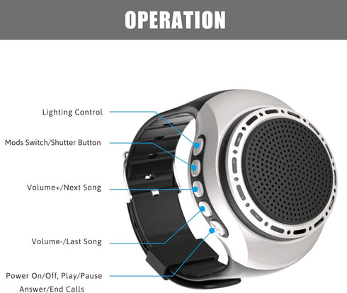 Wireless Wearable Waterproof Wrist Portable Bluetooth Speaker Watch with Multi Function FM Radio & MP3 Player & TWS & Selfie & Ultra Long Standby ...