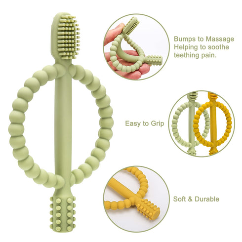 Baby Teething Toys with Easy-Hold Handle, Silicone Infant Toothbrush, Textured On Both Sides Helps Massage, Soothe Sore Gums, Teething Toys for Ba...