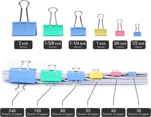 Medium Binder Clips, 1-1/4 Inch, 1.25 Inch Colorful 24 PCS, Capacity 0.6 Inch, 32mm Medium Clips, Fold Clamp, Office Supplies...