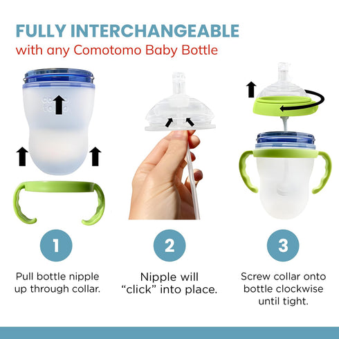 Straw Transition Cup Kit for Comotomo Baby Bottles | Conversion Kit Fits 5 Ounce and 8 Ounce Bottles | Soft, Silicone Straw Top Bottle Nipple & We...