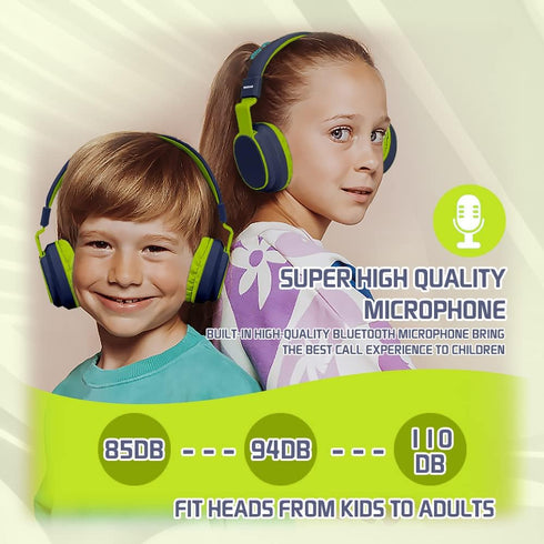 Kids Headphones Bluetooth 5.3 Wireless 60H Play Time Volume Limited 85/110dB Over Ear Foldable Protection Headset/Wired Aux Built-in Mic for Boy G...