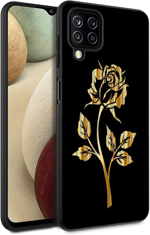 for Galaxy A12 case, Phone Case Silicone Black with Rose Pattern Design Ultra Slim Shockproof Soft TPU Girls Women Protective Cover Skin for Samsu...