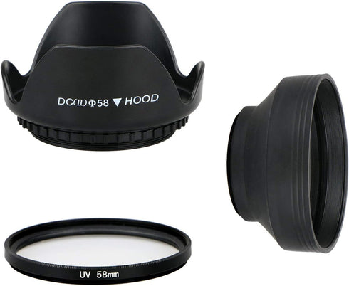 EEEkit 58mm Hard Lens Hood + 58mm Soft Lens Hood + 58mm UV Filter Lens Kit for Canon Rebel T7i T6S T6i T6 T5i T5 T4i T3i T3 T2i T1i XT XTi XSi SL1...