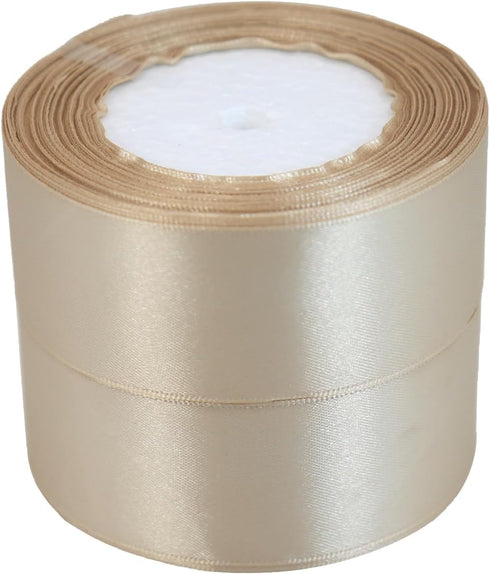 Champagne Satin Ribbon 1.5 Inch, 50 Yards (2 Rolls) - Polyester, Floral Pattern - Wedding, Gift Wrapping, Decorative Ribbon...