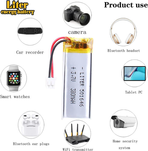 3.7V Lipo Battery 380mAh Rechargeable Lithium ion Polymer Battery 501646 Lithium Polymer ion Battery with JST Connector...