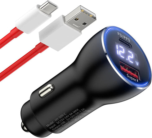 for Oneplus Car Charger 80W SuperVooc Warp Charge 65W Car Charger for Oneplus 12 12R 11 10 Pro 9 10T 10R 8T 8 7T 7 6T 9R Open Nord 2T CE 2 Lite N2...