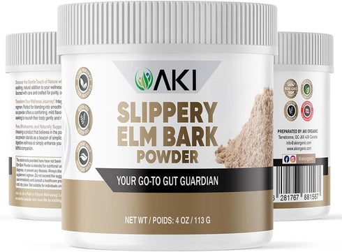 AKI Slippery Elm Bark Powder - Plant-Based Protein, Soothing Remedy for Digestive Wellness & Throat Comfort - Vegan-Friendly, Gluten-Free, Non-GMO...