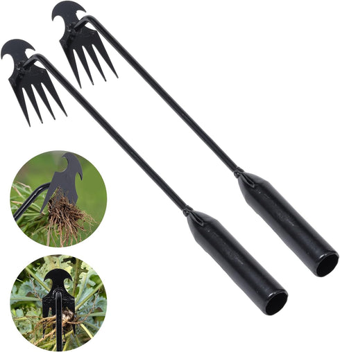 Garden Weed Pulling Tool Uprooting Weeding Tool, 4 Teeth Weed Puller Tool Manganese Steel Garden Weeder Tool for Vegetable Gardening Planting (Bla...