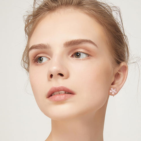 Clip On Pink Flower Pearl Fake Stud Earrings for Women No Piercings Ear Fashion Elegant Cherry Blossom Huggie Studs Wedding Valentines Day Jewelry...
