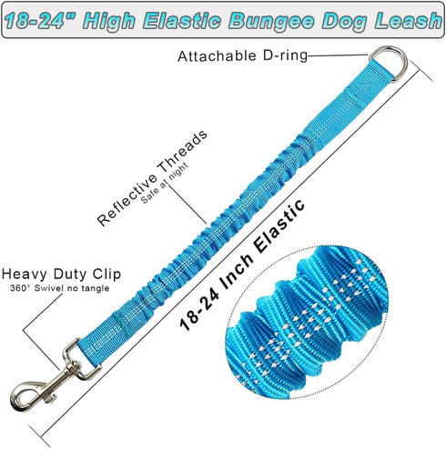 Short Dog Leash Extender, 18 in Bungee Shock Absorbing, Nylon Multifunctional Dog Leash for Medium Large Dogs Walking Training Running (blue)...