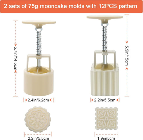 Luxiv Moon Cake Mould 75g, 12 PCS Pattern Hand-Pressure Mooncake Molds for Mid-Autumn DIY Pastry Tool 2 Set with 6pcs Round Flower Mooncake Mode a...