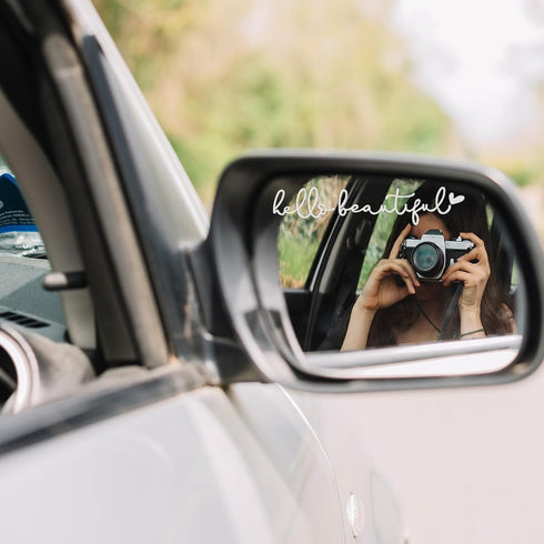 6X Hello Beautiful Rearview Mirror Decals, Vinyl Car Mirror Decals, Car Decals for Women, Rear View Mirror Decal, Rearview Mirror Sticker, Car Win...