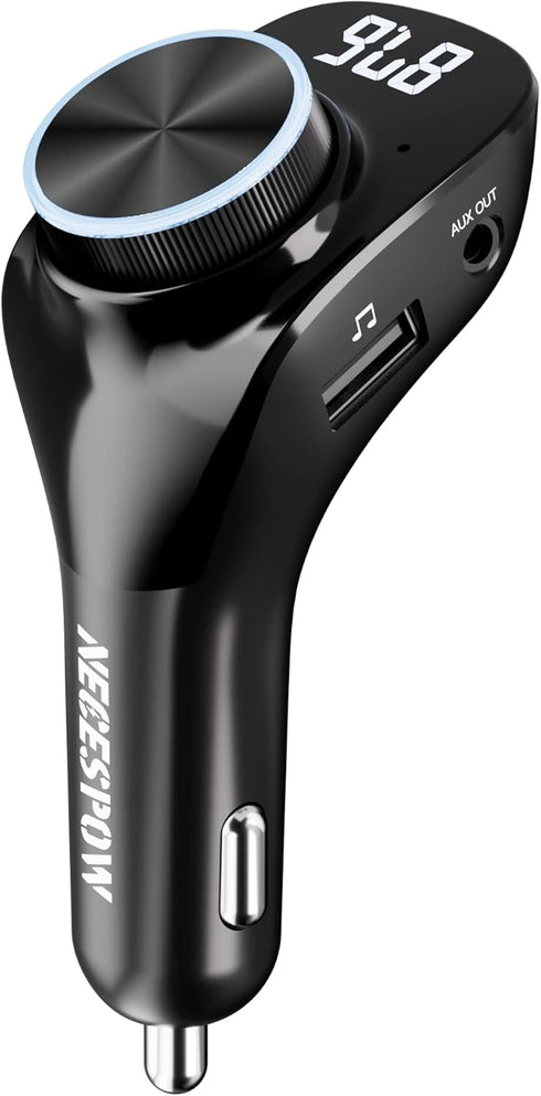 NECESPOW Bluetooth 5.0 FM Transmitter for Car, Dual USB Charger with 3.5MM AUX Cable, Handsfree Call MP3 Music Player...
