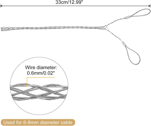 MECCANIXITY Cable Pulling Grip for Light & Heavy Cable(d:6-9mm,Silver) 33cm,1.1FT Wire Mesh Puller Socks Grip Double Head Galvanizing Steel Wire G...