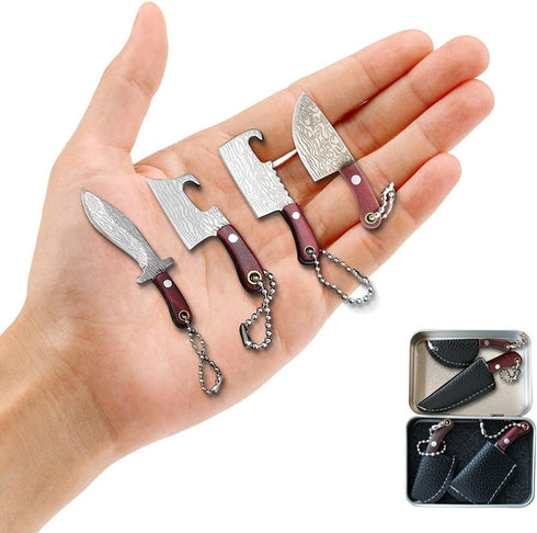 HAOXU Mini Pocket Knife Set Damascus Tiny Knife For Beer Bottle Opener Package Box Cutter Necklace Knife - 4pcs...