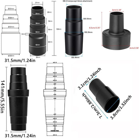 Universal Vacuum Hose Adapter Kit Reducer Attachment Set,Shop Vac Vacuum Hose Adapter 1 1/2 to 1 1/4 inch, 1 3/8 inch to 1 1/4 inch...