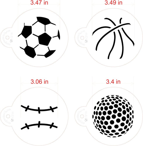 Designer Stencils Large Sports Ball Cookie Stencils (Basketball - Golf - Soccer - Baseball) , Beige/semi-transparent...