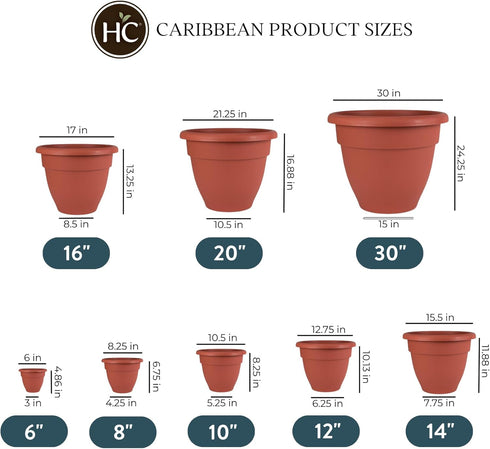 The HC Companies 12 Inch Caribbean Planter - Lightweight Indoor Outdoor Plastic Plant Pot for Herbs and Flowers, Clay...