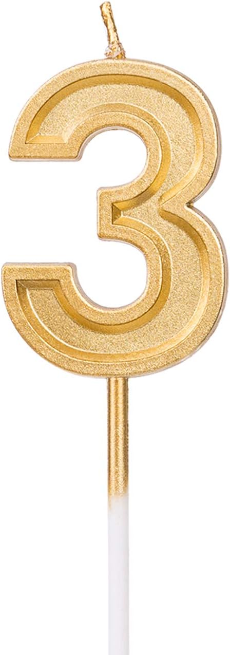 Luter Gold Glitter Happy Birthday Cake Candles Number Candles Number 3 Birthday Candle Cake Topper Decoration for Party Kids Adults...