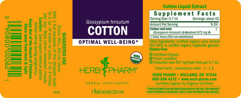 Herb Pharm Certified Organic Cotton Root Liquid Extract, 1 Fl Oz...
