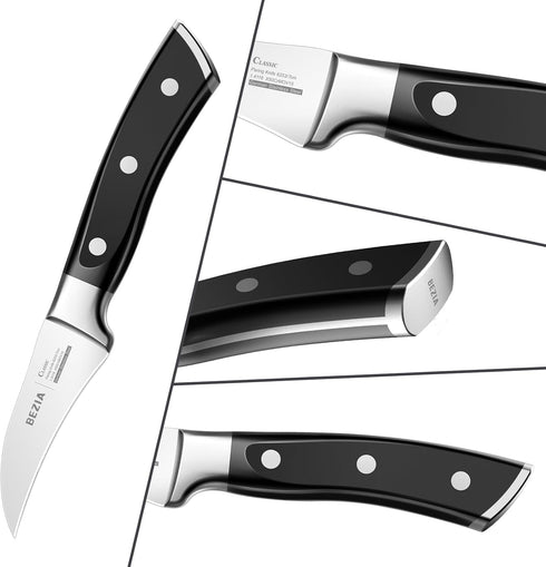 BEZIA Peeling Paring Knife 2.75 inch, German High-Carbon Steel, Fruit Knife Kitchen Knife with Ergonomic and Full Tang Handle, Black...