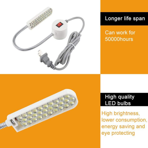 Fdit 30LED 2W Sewing Machine Light Working Lamp with Magnetic Base Switch Daylight LED Clamp Light Desk Lamp Multifunctional Flexible Lamp(US-Plug...
