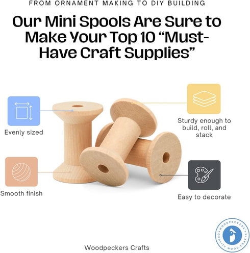 Hourglass Wooden Spools 1-1/8 x 7/8-inch Pack of 25 Birch Wood spools for Crafts and Unfinished Wood Ornaments by Woodpeckers...