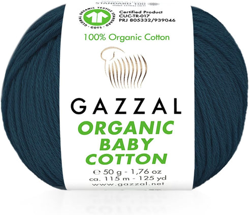 5 Ball (Pack) Gazzal Organic Baby Cotton Yarn, Total 8.8 Oz. 100% Organic Cotton, Each 1.76 Oz (50g) / 125 Yrds (115 m), 3 Light DK, Blue - 437......
