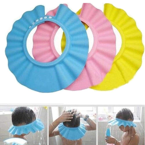 3pcs Soft Adjustable Shampoo Shower Cap Kids Bathing Protection Plastic Bath Hat Visor Cap for Toddler Baby Kids Children (Color Random, 27.5CM/10...