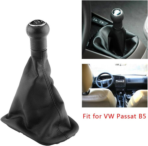Manual Black Gear Shifter Knob Kit 5 Speed Gear Shifter Knob Gaiter Boot Cover Leather Gear Stick Cover Dust-Proof Replacement...