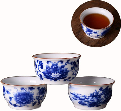 Chinese Handmade Kungfu Tea Cup 60 ml,Bone China Blue and White Tea Cups Set of 3,Ceramic Tea Mugs Without Handles,Best Gift...