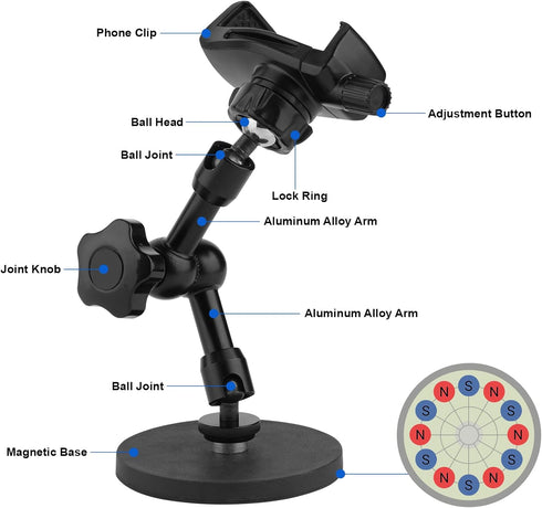 Magnetic Phone Holder,Heavy Duty Phone Mount for Truck/Tractor/Forklift/Boat/Motor Vehicles,Fit 3.5~7.5" iPhone/Nexus/Smartphone,360°Adjustable Ar...
