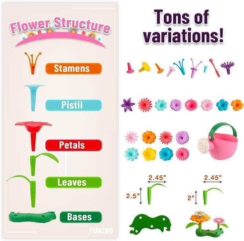 FUNZBO Flower Garden Building Toys for Girls - Toddler Toys for 3, 4, 5, 6, 7 Year Old Girls Gifts, Stacking Toys for Toddlers, Toddler Out Door T...