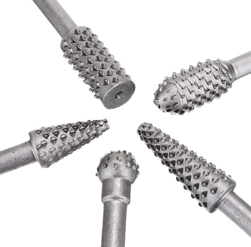 5 PCS Rotary Drill Bit Set Woodworking Rasp Wood Carving Bits 1/4” Shank Power Carving Bits Rotary Burr Set...