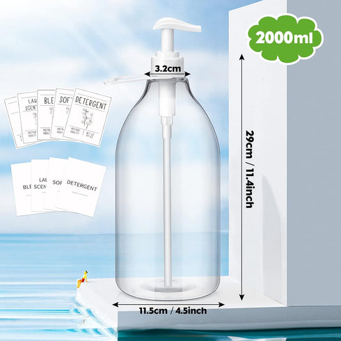 2 Pcs Laundry Soap Dispenser 64 oz Liquid Laundry Detergent Dispenser Plastic Laundry Detergent Container Fabric Softener Dispenser with Pumps Cap...