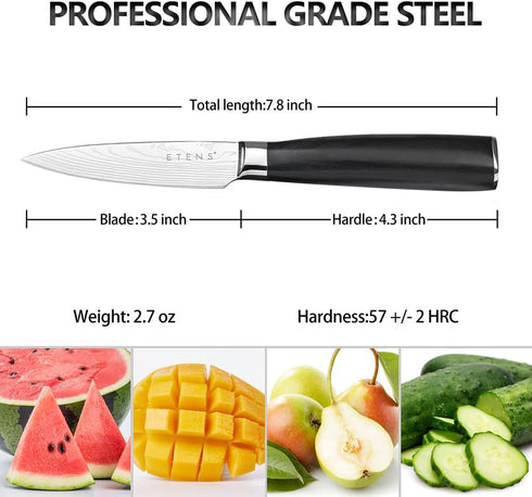 3.5 Inch Bar Paring Knife with Large Black Handle, Small Kitchen Knife for Fruit Vegetables, Professional Sharp Pairing Knives/High Carbon Stainle...