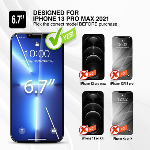 TETHYS 2 Pack Glass Screen Protector Compatible with iPhone 13 Pro Max 2021 6.7 Inch, Tempered Glass Film 9H Hardness HD Shield (Guidance Frame in...
