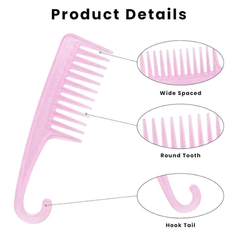 8 Pcs High Transparency Sparkling Comb, Large Tooth Comb, Shower Comb with Hook, No Handle Comb, Large Hair Detangling Comb, Wig Comb, Styling and...