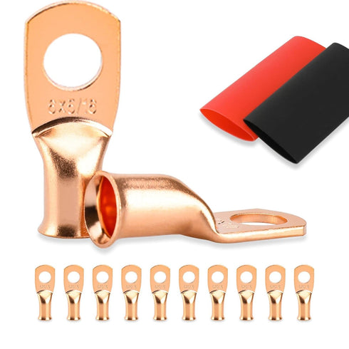 10PCS Battery Cable Ends, 6 Gauge Wire Connectors 5/16 Copper Wire Lugs, Bare Copper Eyelets with Heat Shrink Tubing by HOUSUN...