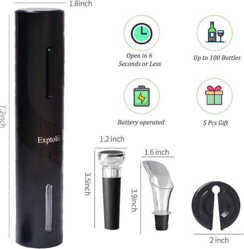 Electric Wine Opener, Automatic Bottle Corkscrew with Foil Cutter, Vacuum Stopper and Wine Aerator Pourer...
