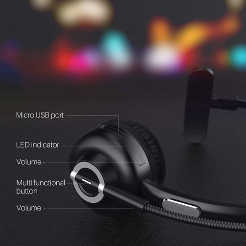 MERAIJIN Trucker Bluetooth Headset Wireless Headset with Microphone Over The Head Headphones with Noise Cancelling Sound On Ear Car Earphones Offi...